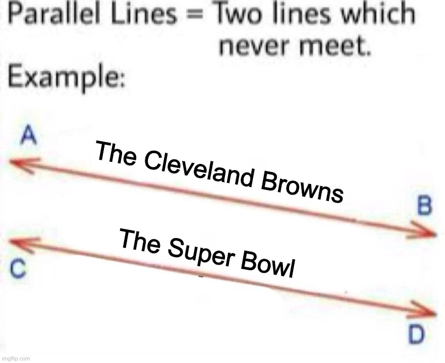 Parallel Lines | The Cleveland Browns; The Super Bowl | image tagged in parallel lines | made w/ Imgflip meme maker