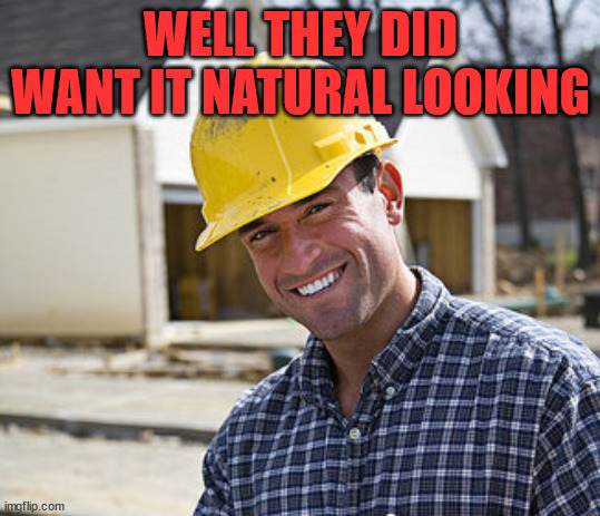contractor | WELL THEY DID WANT IT NATURAL LOOKING | image tagged in contractor | made w/ Imgflip meme maker