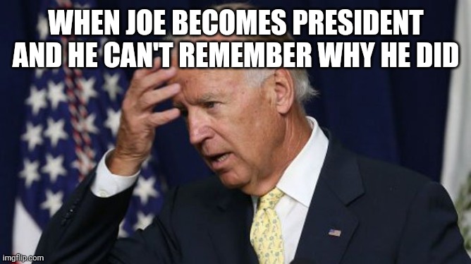 Joe Biden worries | WHEN JOE BECOMES PRESIDENT AND HE CAN'T REMEMBER WHY HE DID | image tagged in joe biden worries | made w/ Imgflip meme maker