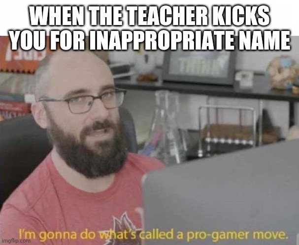 Pro Gamer move | WHEN THE TEACHER KICKS YOU FOR INAPPROPRIATE NAME | image tagged in pro gamer move | made w/ Imgflip meme maker