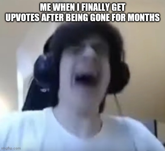 npesta crying | ME WHEN I FINALLY GET UPVOTES AFTER BEING GONE FOR MONTHS | image tagged in npesta crying | made w/ Imgflip meme maker