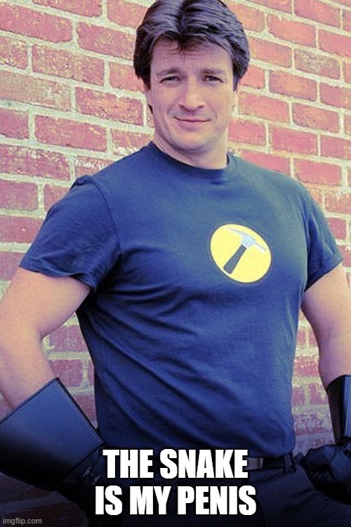 Captain hammer | THE SNAKE IS MY PENIS | image tagged in captain hammer | made w/ Imgflip meme maker