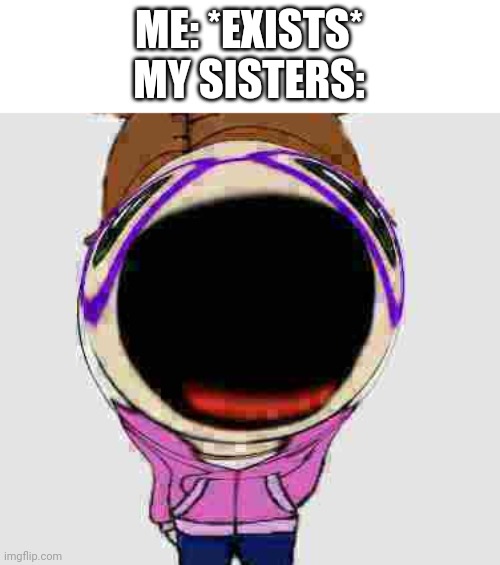 cri | ME: *EXISTS*
MY SISTERS: | image tagged in cri | made w/ Imgflip meme maker