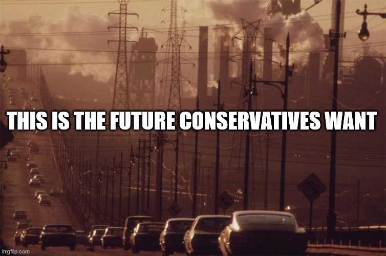 pollution | THIS IS THE FUTURE CONSERVATIVES WANT | image tagged in pollution | made w/ Imgflip meme maker