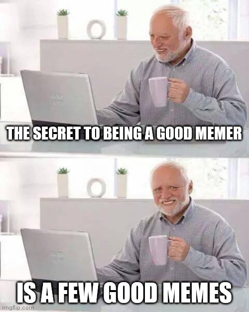 We all started somewhere | THE SECRET TO BEING A GOOD MEMER; IS A FEW GOOD MEMES | image tagged in memes,hide the pain harold,truth,the truth,funny memes,brimmuthafukinstone | made w/ Imgflip meme maker