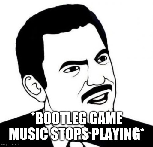 Seriously Face Meme | *BOOTLEG GAME MUSIC STOPS PLAYING* | image tagged in memes,seriously face | made w/ Imgflip meme maker