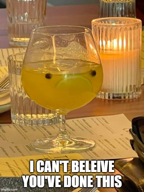 dissapointed cocktail | I CAN'T BELEIVE YOU'VE DONE THIS | image tagged in dissapointed cocktail | made w/ Imgflip meme maker