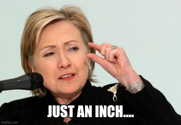 Hillary Clinton Fingers | JUST AN INCH.... | image tagged in hillary clinton fingers | made w/ Imgflip meme maker