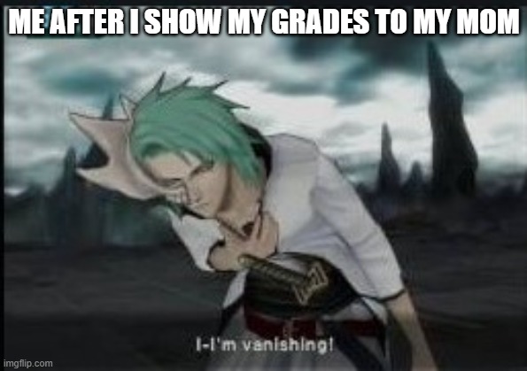 I-I'm vanishing | ME AFTER I SHOW MY GRADES TO MY MOM | image tagged in memes | made w/ Imgflip meme maker