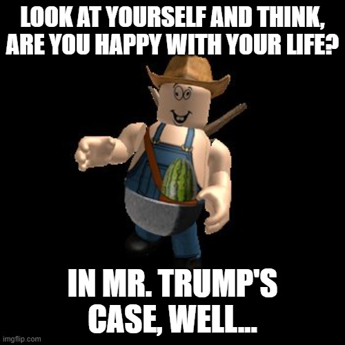 Flamingo Cleetus | LOOK AT YOURSELF AND THINK, ARE YOU HAPPY WITH YOUR LIFE? IN MR. TRUMP'S CASE, WELL... | image tagged in flamingo cleetus | made w/ Imgflip meme maker