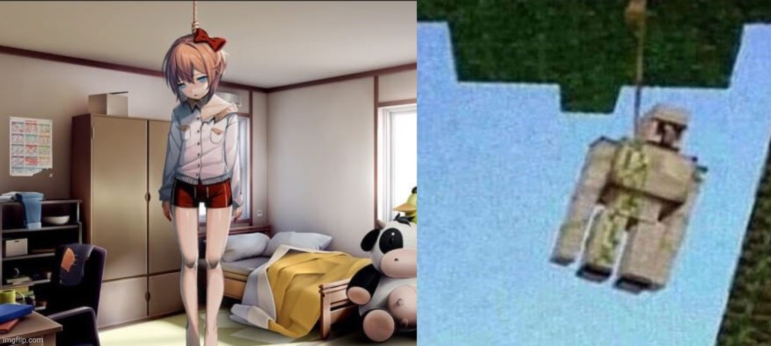 image tagged in hanging sayori,iron golem hanging | made w/ Imgflip meme maker