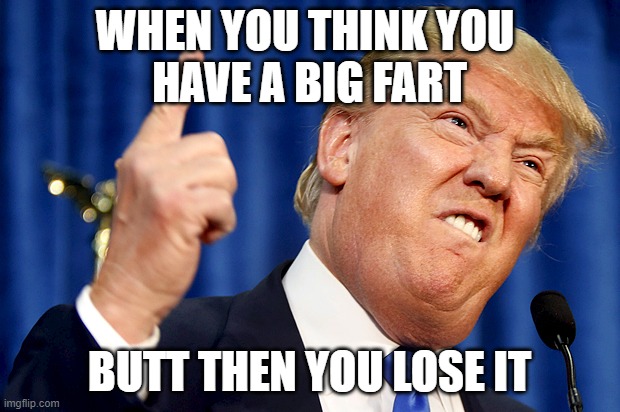 Donald Trump | WHEN YOU THINK YOU 
HAVE A BIG FART; BUTT THEN YOU LOSE IT | image tagged in donald trump | made w/ Imgflip meme maker