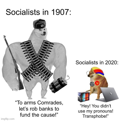 Double-cringe time | image tagged in socialism then and now | made w/ Imgflip meme maker