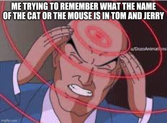 tom&jerry | ME TRYING TO REMEMBER WHAT THE NAME OF THE CAT OR THE MOUSE IS IN TOM AND JERRY | image tagged in me trying to remember | made w/ Imgflip meme maker
