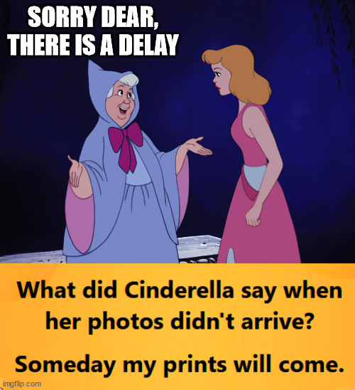 SORRY DEAR, THERE IS A DELAY | image tagged in cinderella fairy godmother | made w/ Imgflip meme maker