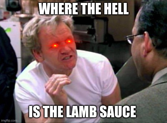 WHERE THE HELL IS THE LAMB sauce | WHERE THE HELL; IS THE LAMB SAUCE | image tagged in gordon ramsay | made w/ Imgflip meme maker