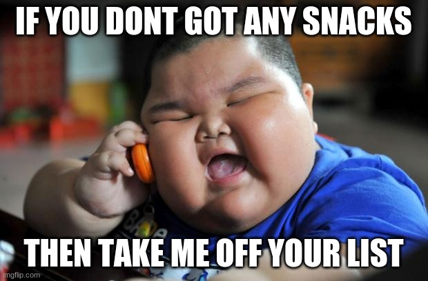 Fat Asian Kid | IF YOU DONT GOT ANY SNACKS; THEN TAKE ME OFF YOUR LIST | image tagged in fat asian kid,snacks,phone,funny,memes | made w/ Imgflip meme maker