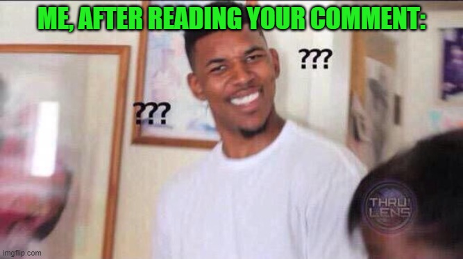 Black guy confused | ME, AFTER READING YOUR COMMENT: | image tagged in black guy confused | made w/ Imgflip meme maker