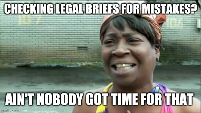 Ain't nobody got time for that. | CHECKING LEGAL BRIEFS FOR MISTAKES? AIN'T NOBODY GOT TIME FOR THAT | image tagged in ain't nobody got time for that | made w/ Imgflip meme maker