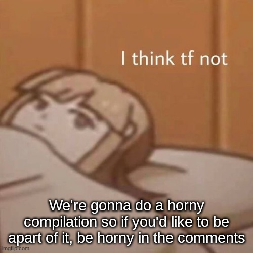 ;-; | We're gonna do a horny compilation so if you'd like to be apart of it, be horny in the comments | image tagged in i think tf not | made w/ Imgflip meme maker