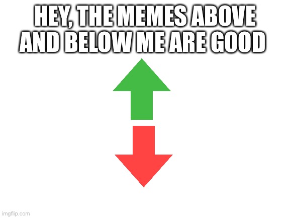 Yay | HEY, THE MEMES ABOVE AND BELOW ME ARE GOOD | image tagged in blank white template | made w/ Imgflip meme maker