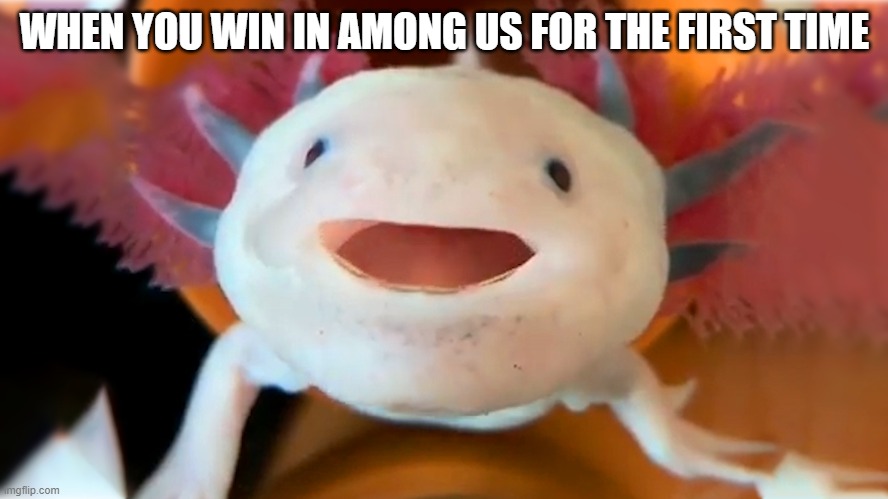 when you win in among us for the first time | WHEN YOU WIN IN AMONG US FOR THE FIRST TIME | image tagged in among us,axolotl,happy | made w/ Imgflip meme maker