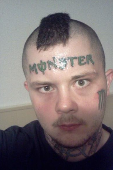 Nothing says love like incorporating the Monster energy drink logo into  your tattoo  rtrashy