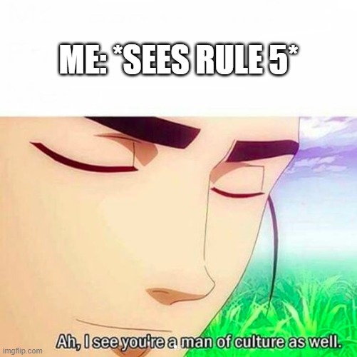 yeah not horny-related but oh well XD | ME: *SEES RULE 5* | image tagged in ah i see you are a man of culture as well | made w/ Imgflip meme maker