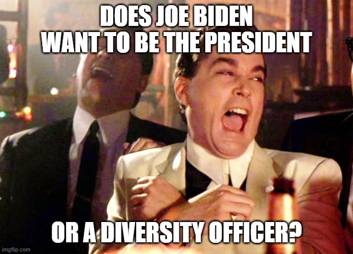 Good Fellas Hilarious Meme | DOES JOE BIDEN WANT TO BE THE PRESIDENT; OR A DIVERSITY OFFICER? | image tagged in memes,good fellas hilarious | made w/ Imgflip meme maker