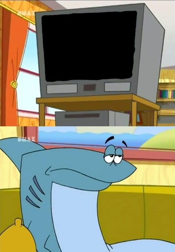 Kenny the Shark watches TV Blank Meme Template