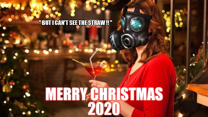 Merry Christmas. | " BUT I CAN'T SEE THE STRAW !! "; MERRY CHRISTMAS; 2020 | image tagged in christmas meme,2020 sucks,merry christmas,face mask,covid-19,stay at home | made w/ Imgflip meme maker