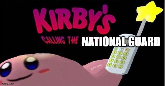 Kirby's calling the Police | NATIONAL GUARD | image tagged in kirby's calling the police | made w/ Imgflip meme maker