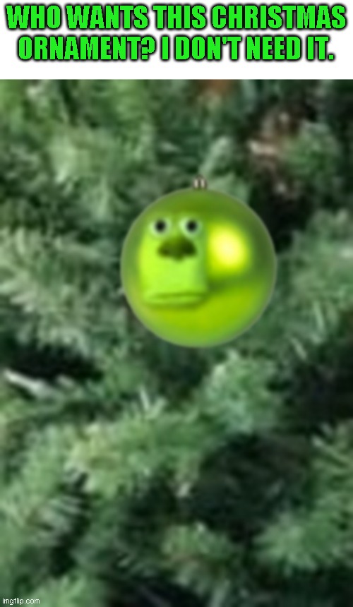 The 24 submissions of Christmas: Day 23 | WHO WANTS THIS CHRISTMAS ORNAMENT? I DON'T NEED IT. | image tagged in memes,sully wazowski,the 24 submissions of christmas | made w/ Imgflip meme maker