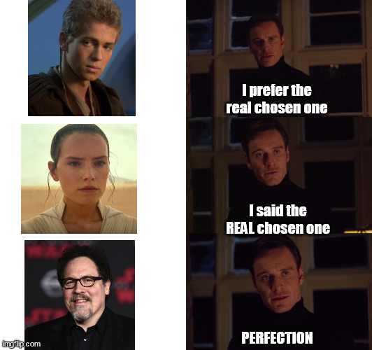 Jon the Chosen One | I prefer the real chosen one; I said the REAL chosen one; PERFECTION | image tagged in perfection,star wars,jon favreau,chosen one | made w/ Imgflip meme maker