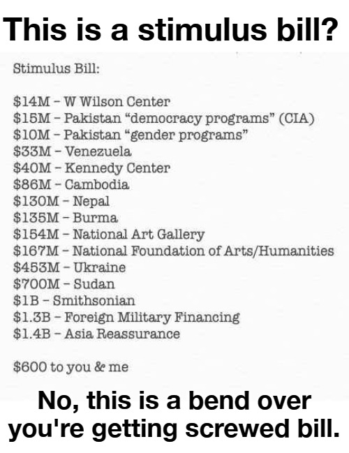 This is a stimulus bill? | This is a stimulus bill? No, this is a bend over you're getting screwed bill. | image tagged in stimulus,youre getting screwed bill,bend over,screwed,liberal hypocrisy | made w/ Imgflip meme maker