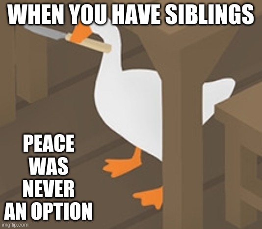 Peace was Never an Option | WHEN YOU HAVE SIBLINGS; PEACE WAS NEVER AN OPTION | image tagged in peace was never an option | made w/ Imgflip meme maker
