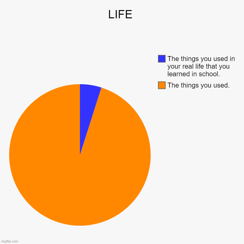 LIFE | The things you used., The things you used in your real life that you learned in school. | image tagged in charts,pie charts | made w/ Imgflip chart maker
