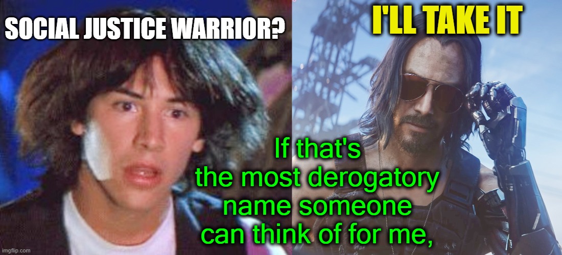 For when they call you an SJW: | I'LL TAKE IT; SOCIAL JUSTICE WARRIOR? If that's the most derogatory name someone can think of for me, | image tagged in social justice warriors,morality,ted,johnny | made w/ Imgflip meme maker