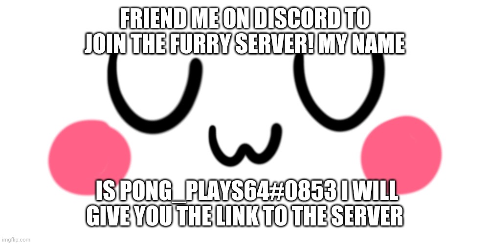 Please, PLEASE!! add me so you can join the server! | FRIEND ME ON DISCORD TO JOIN THE FURRY SERVER! MY NAME; IS PONG_PLAYS64#0853 I WILL GIVE YOU THE LINK TO THE SERVER | image tagged in uwu,furries,discord | made w/ Imgflip meme maker