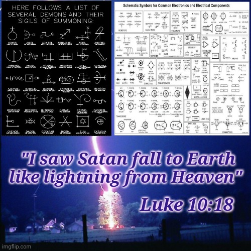 Luke 10:18 Part II | "I saw Satan fall to Earth like lightning from Heaven"; Luke 10:18 | image tagged in jeff rickstrew,satan,electric,supersecretleader,bible,luke 10 18 | made w/ Imgflip meme maker