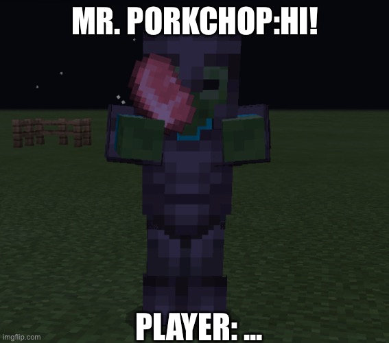 MR.Porkchop | MR. PORKCHOP:HI! PLAYER: ... | image tagged in minecraft | made w/ Imgflip meme maker