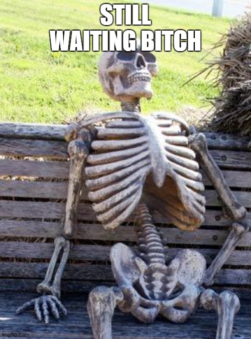 Waiting Skeleton Meme | STILL WAITING BITCH | image tagged in memes,waiting skeleton | made w/ Imgflip meme maker