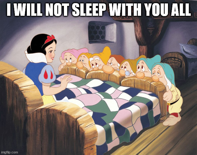 Snow white | I WILL NOT SLEEP WITH YOU ALL | image tagged in snow white | made w/ Imgflip meme maker