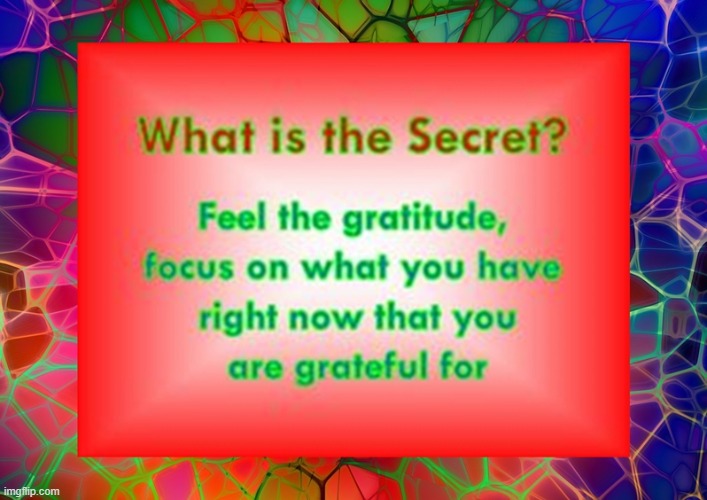 What is the secret? Feel the Gratitude focus on what you have right now that you are grateful for. | image tagged in namaste | made w/ Imgflip meme maker