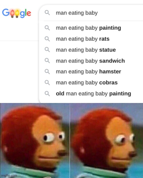 image tagged in monkey looking away,man eating baby,cannibalism,taiwans hottest dish,harassment,terms and conditions | made w/ Imgflip meme maker