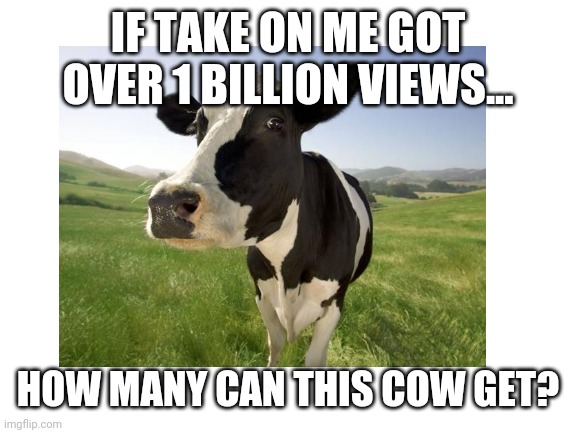 How many? | IF TAKE ON ME GOT OVER 1 BILLION VIEWS... HOW MANY CAN THIS COW GET? | image tagged in cow,cows | made w/ Imgflip meme maker