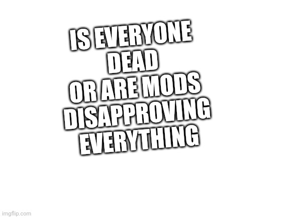 Blank White Template | IS EVERYONE DEAD OR ARE MODS DISAPPROVING EVERYTHING | image tagged in blank white template | made w/ Imgflip meme maker