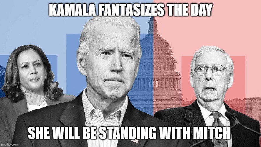 kamala dreams | KAMALA FANTASIZES THE DAY; SHE WILL BE STANDING WITH MITCH | image tagged in kamala harris | made w/ Imgflip meme maker