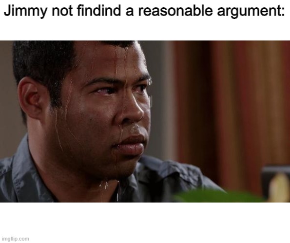 sweating bullets | Jimmy not findind a reasonable argument: | image tagged in sweating bullets | made w/ Imgflip meme maker