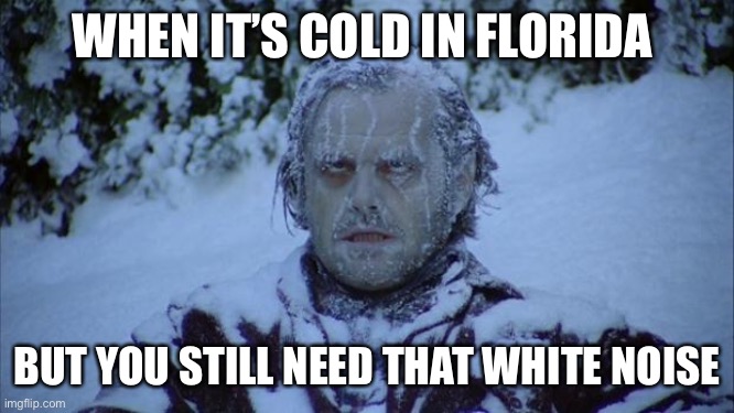 White noise | WHEN IT’S COLD IN FLORIDA; BUT YOU STILL NEED THAT WHITE NOISE | image tagged in cold | made w/ Imgflip meme maker